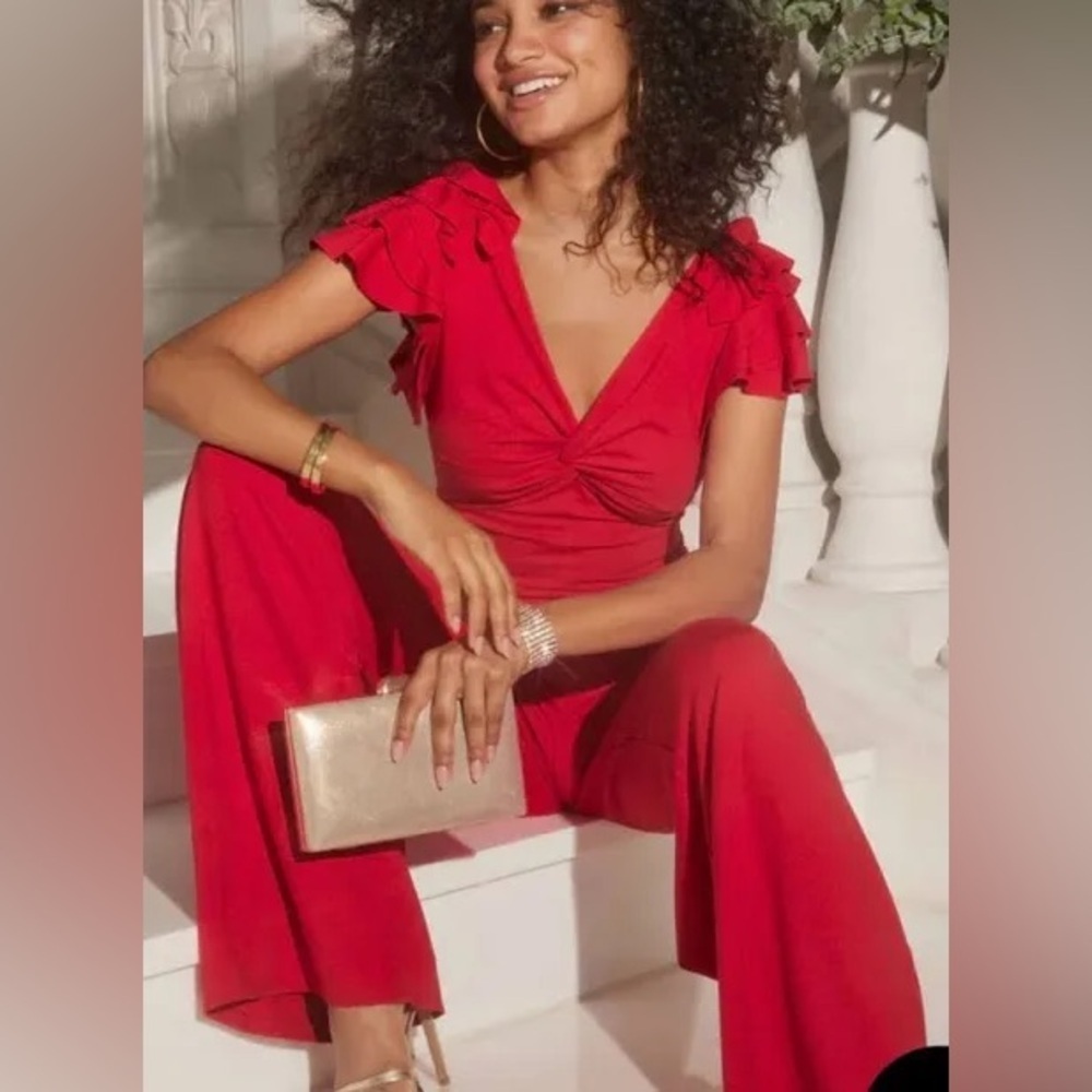 🔥🌹VENUS Scarlet Ruffle Sleeve Jumpsuit size 6 NWT 🌹🔥